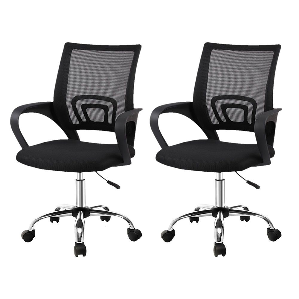 Artiss 2x Mesh Office Chair Mid Back Black-Furniture > Office > Office &amp; Desk Chairs-PEROZ Accessories
