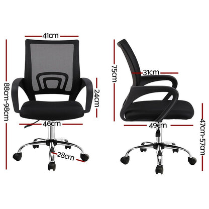 Artiss 2x Mesh Office Chair Mid Back Black-Furniture > Office > Office &amp; Desk Chairs-PEROZ Accessories