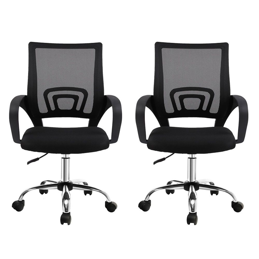 Artiss 2x Mesh Office Chair Mid Back Black-Furniture > Office > Office &amp; Desk Chairs-PEROZ Accessories