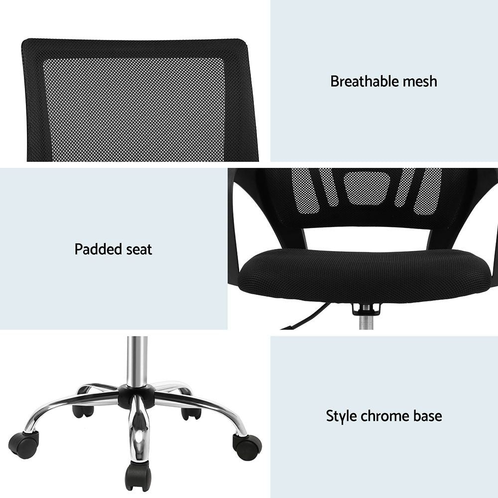 Artiss 2x Mesh Office Chair Mid Back Black-Furniture > Office > Office &amp; Desk Chairs-PEROZ Accessories