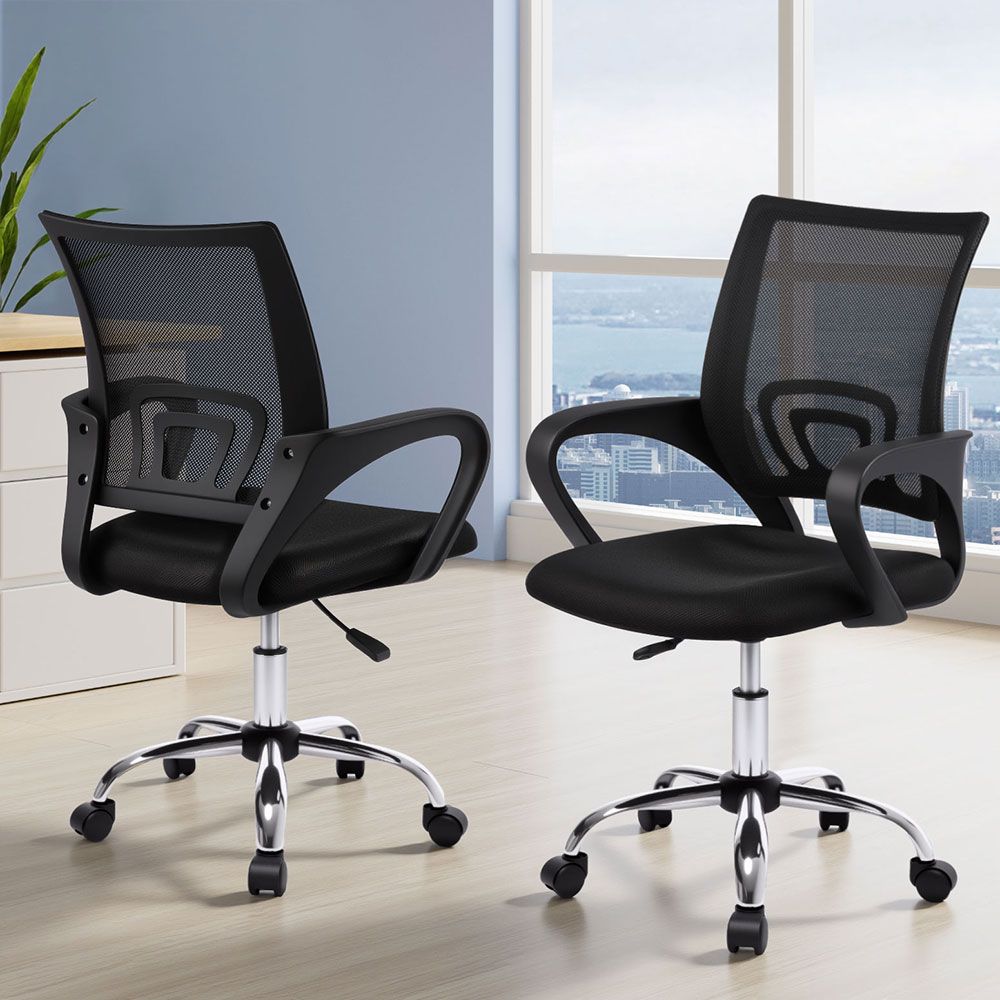 Artiss 2x Mesh Office Chair Mid Back Black-Furniture > Office > Office &amp; Desk Chairs-PEROZ Accessories