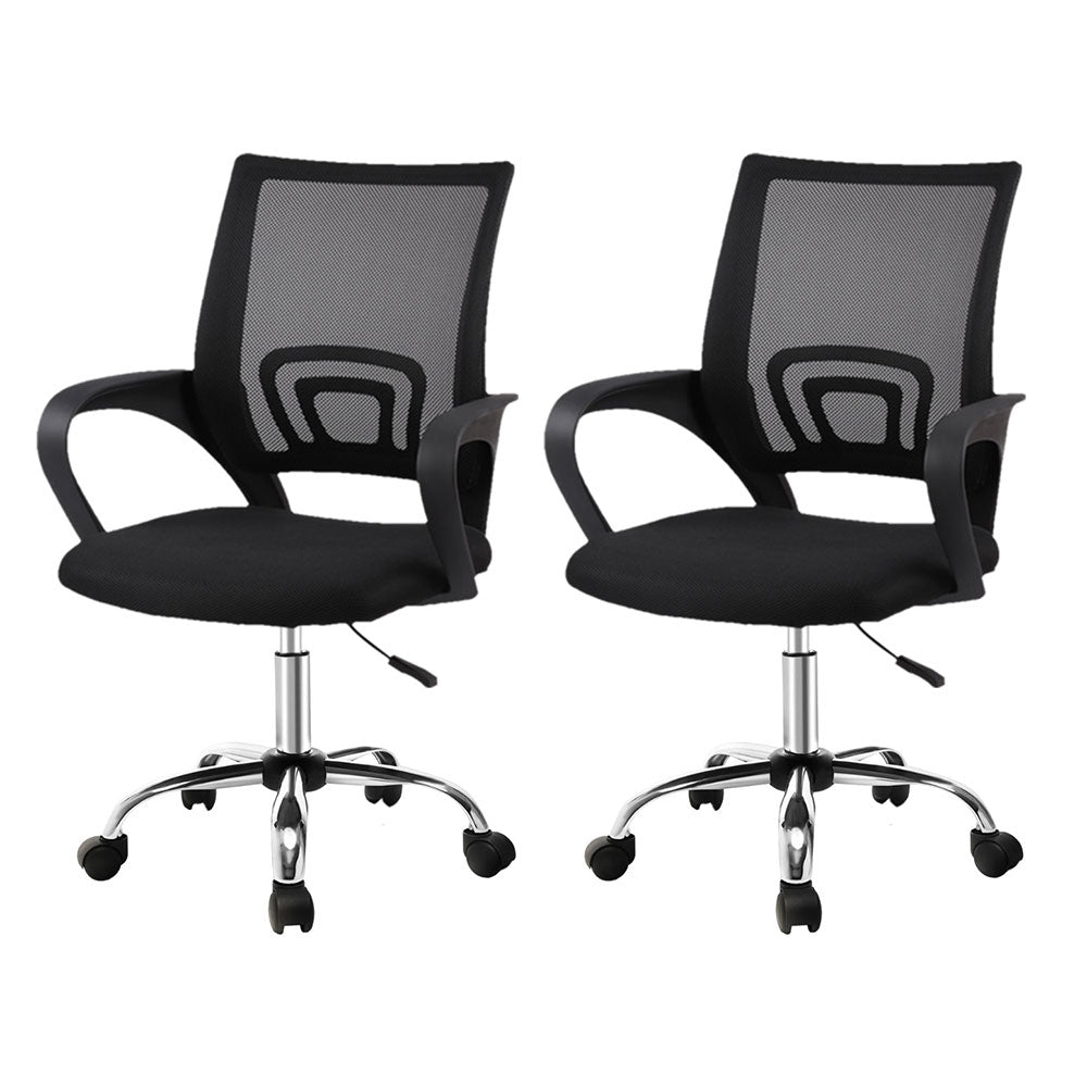 Artiss 2x Mesh Office Chair Mid Back Black-Furniture &gt; Office &gt; Office &amp; Desk Chairs-PEROZ Accessories