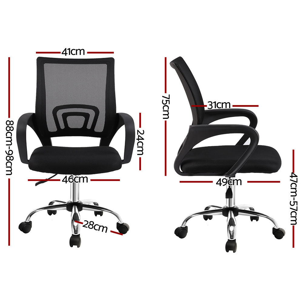 Artiss 2x Mesh Office Chair Mid Back Black-Furniture &gt; Office &gt; Office &amp; Desk Chairs-PEROZ Accessories