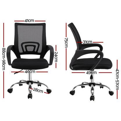 Artiss 2x Mesh Office Chair Mid Back Black-Furniture &gt; Office &gt; Office &amp; Desk Chairs-PEROZ Accessories