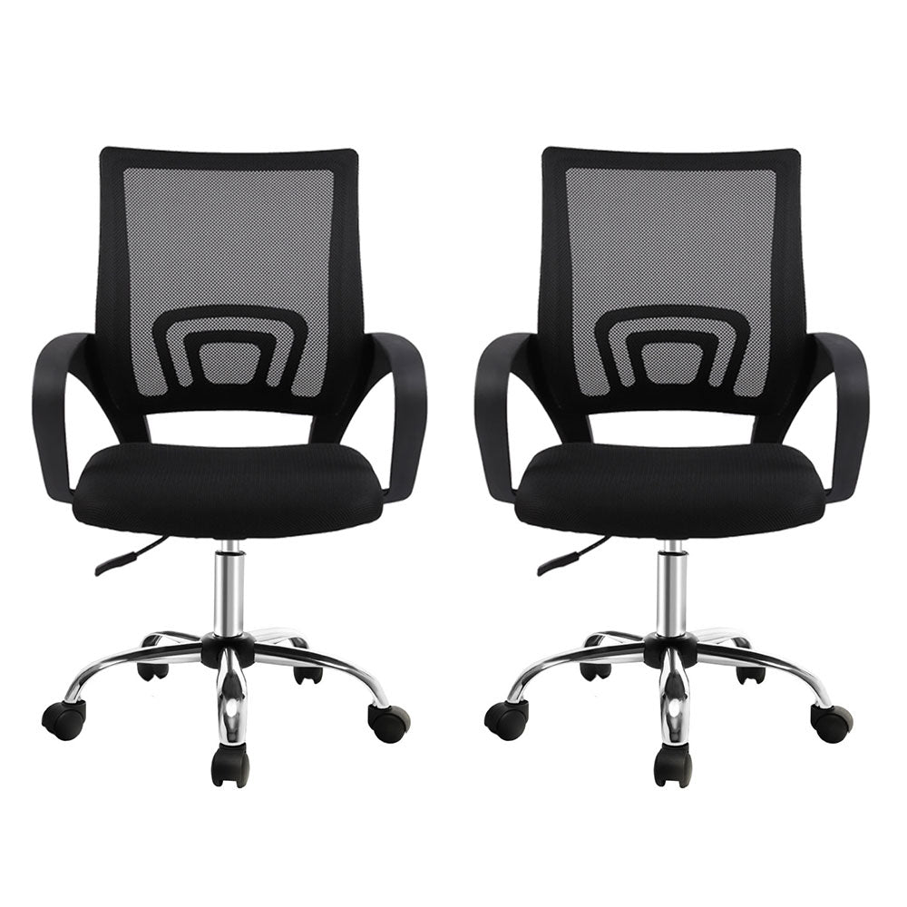 Artiss 2x Mesh Office Chair Mid Back Black-Furniture &gt; Office &gt; Office &amp; Desk Chairs-PEROZ Accessories