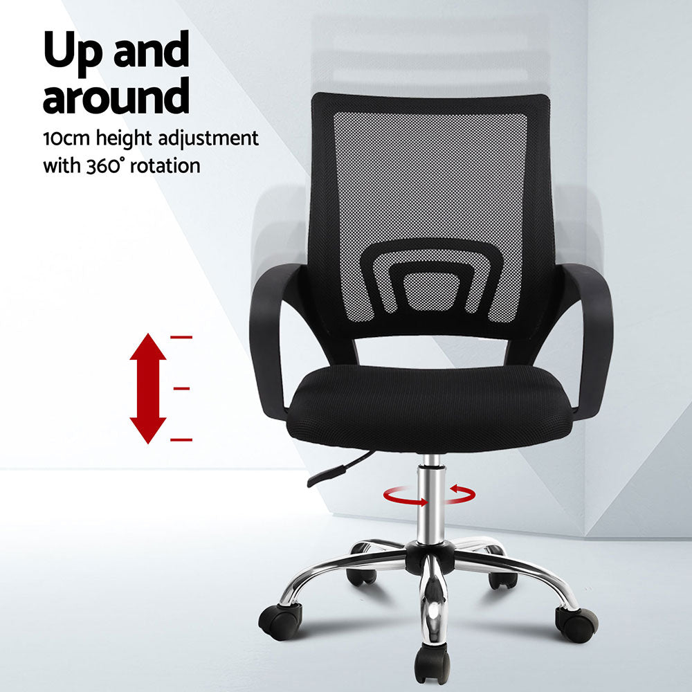 Artiss 2x Mesh Office Chair Mid Back Black-Furniture &gt; Office &gt; Office &amp; Desk Chairs-PEROZ Accessories