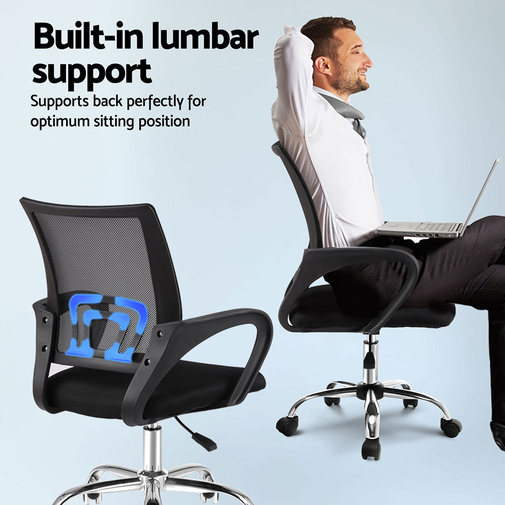 Artiss 2x Mesh Office Chair Mid Back Black-Furniture &gt; Office &gt; Office &amp; Desk Chairs-PEROZ Accessories