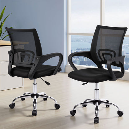 Artiss 2x Mesh Office Chair Mid Back Black-Furniture &gt; Office &gt; Office &amp; Desk Chairs-PEROZ Accessories