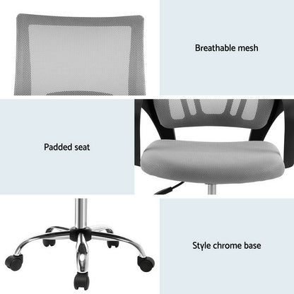 Artiss Mesh Office Chair Mid Back Grey-Office Chairs-PEROZ Accessories