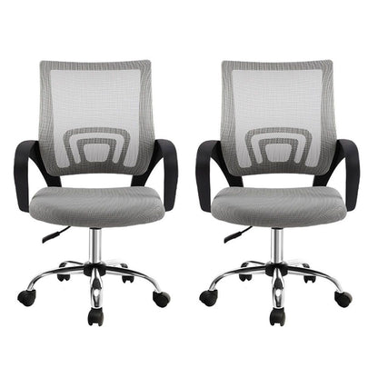 Artiss 2x Mesh Office Chair Mid Back Grey-Furniture > Office > Office &amp; Desk Chairs-PEROZ Accessories