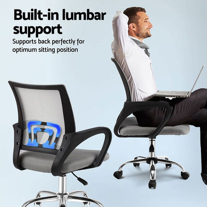 Artiss 2x Mesh Office Chair Mid Back Grey-Furniture > Office > Office &amp; Desk Chairs-PEROZ Accessories