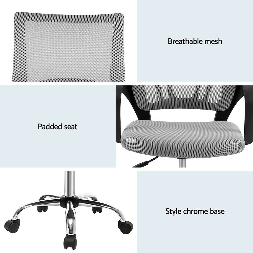 Artiss 2x Mesh Office Chair Mid Back Grey-Furniture > Office > Office &amp; Desk Chairs-PEROZ Accessories