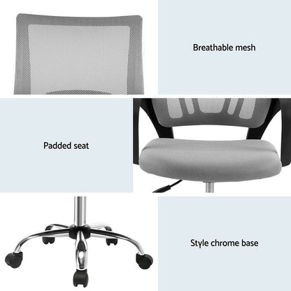 Artiss 2x Mesh Office Chair Mid Back Grey-Furniture > Office > Office &amp; Desk Chairs-PEROZ Accessories