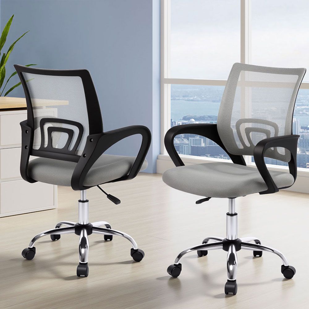Artiss 2x Mesh Office Chair Mid Back Grey-Furniture > Office > Office &amp; Desk Chairs-PEROZ Accessories
