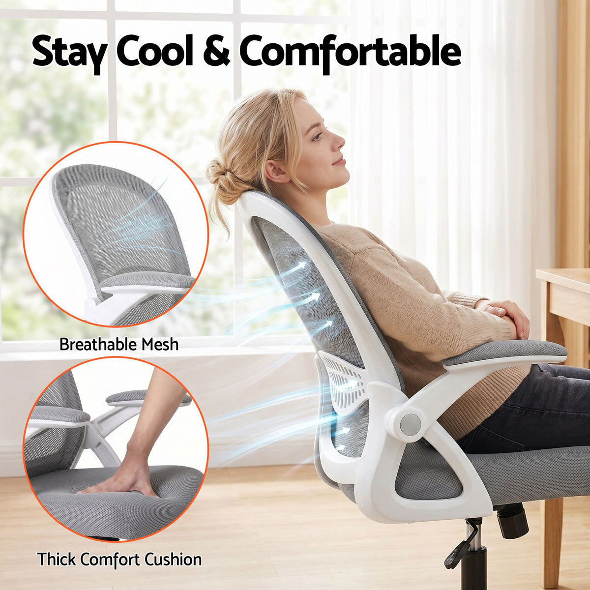 Artiss Mesh Office Chair Mid Back Grey-Office Chairs-PEROZ Accessories