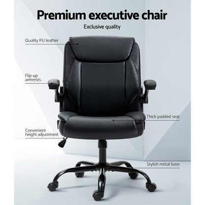 Artiss Executive Office Chair Mid Back Black-Office Chairs-PEROZ Accessories