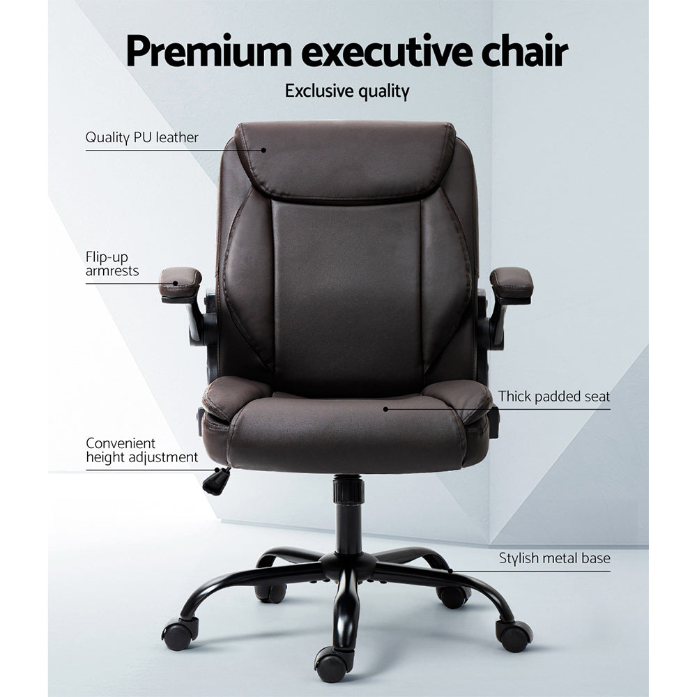Artiss Executive Office Chair Mid Back Brown-Office Chairs-PEROZ Accessories