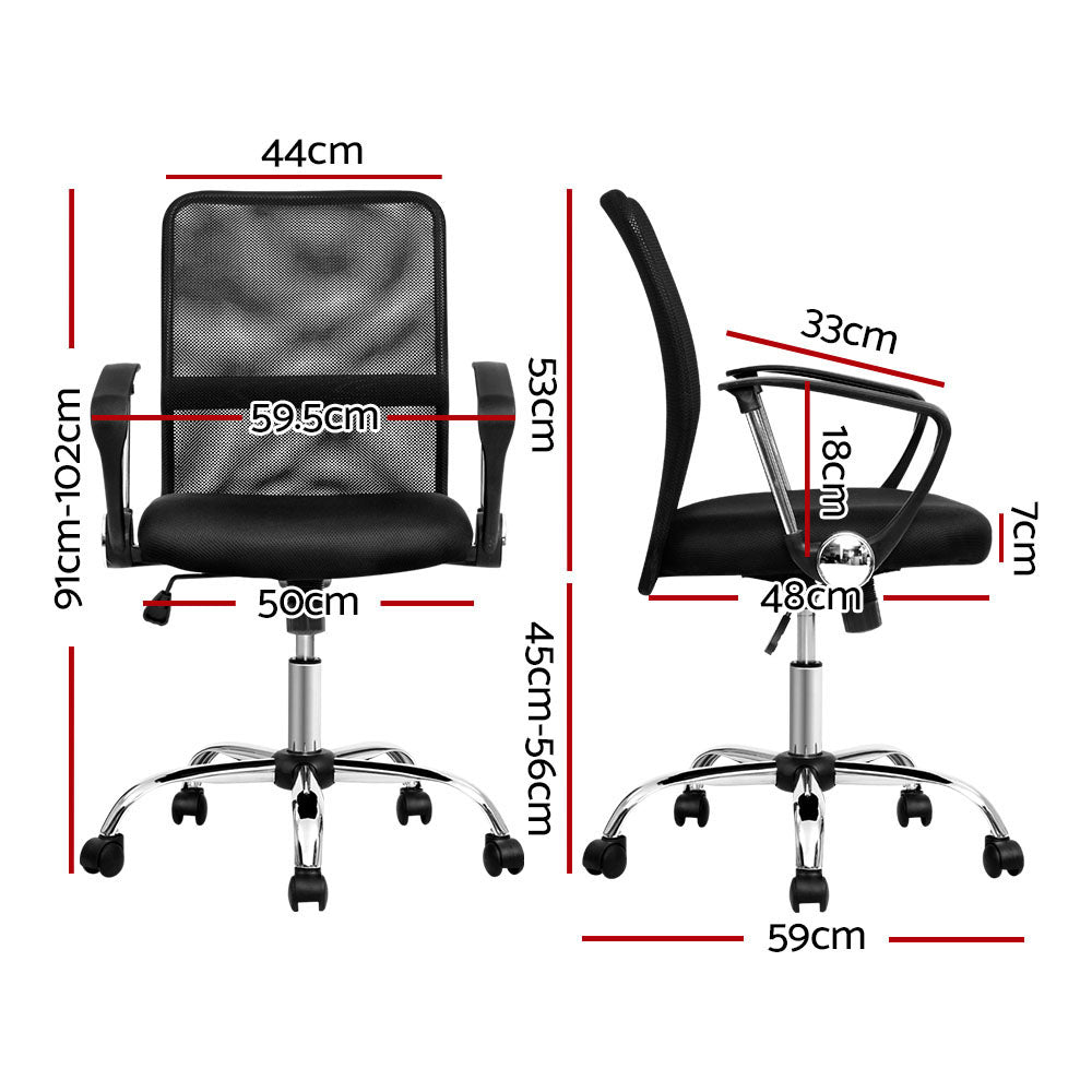 Artiss Mesh Office Chair Mid Back Black-Furniture &gt; Office-PEROZ Accessories