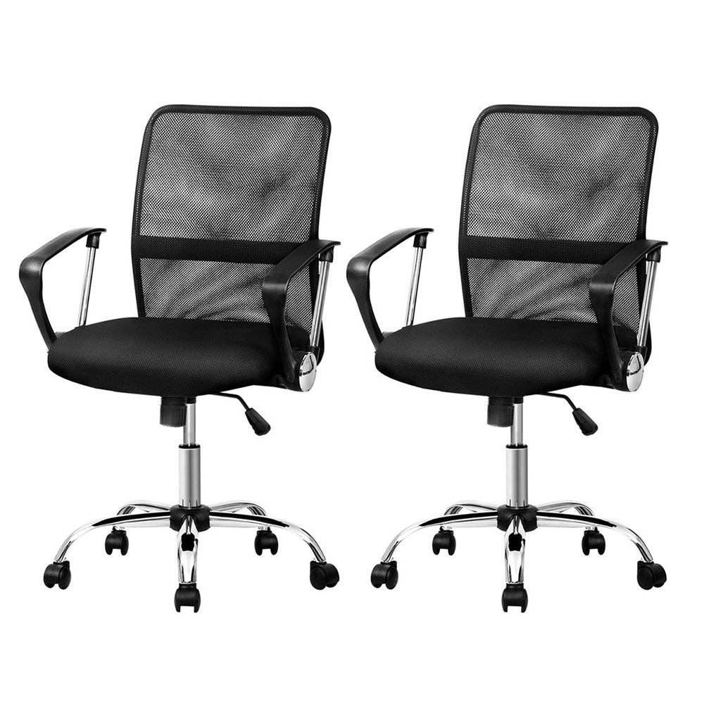 Artiss 2x Mesh Office Chair Mid Back Black-Furniture &gt; Office &gt; Office &amp; Desk Chairs-PEROZ Accessories