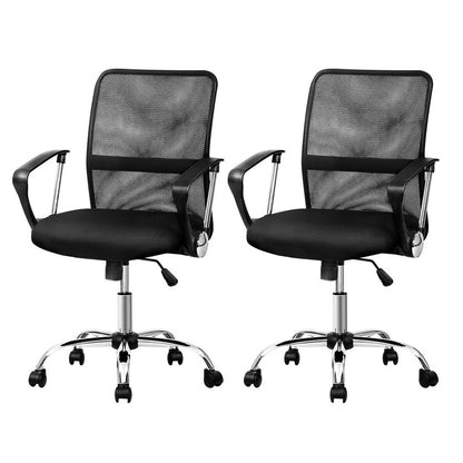 Artiss 2x Mesh Office Chair Mid Back Black-Furniture &gt; Office &gt; Office &amp; Desk Chairs-PEROZ Accessories
