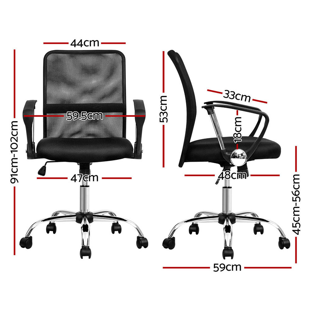Artiss 2x Mesh Office Chair Mid Back Black-Furniture &gt; Office &gt; Office &amp; Desk Chairs-PEROZ Accessories