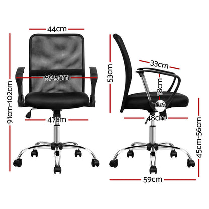 Artiss 2x Mesh Office Chair Mid Back Black-Furniture &gt; Office &gt; Office &amp; Desk Chairs-PEROZ Accessories