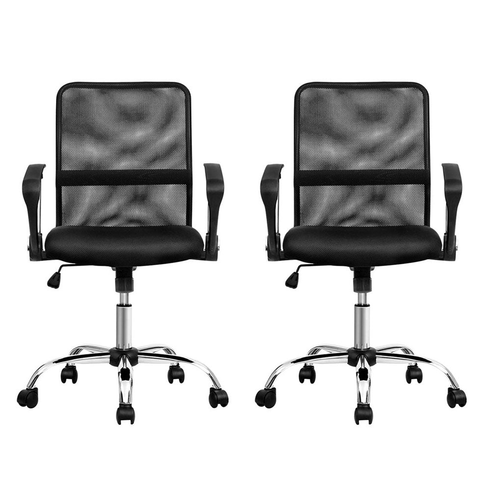 Artiss 2x Mesh Office Chair Mid Back Black-Furniture &gt; Office &gt; Office &amp; Desk Chairs-PEROZ Accessories
