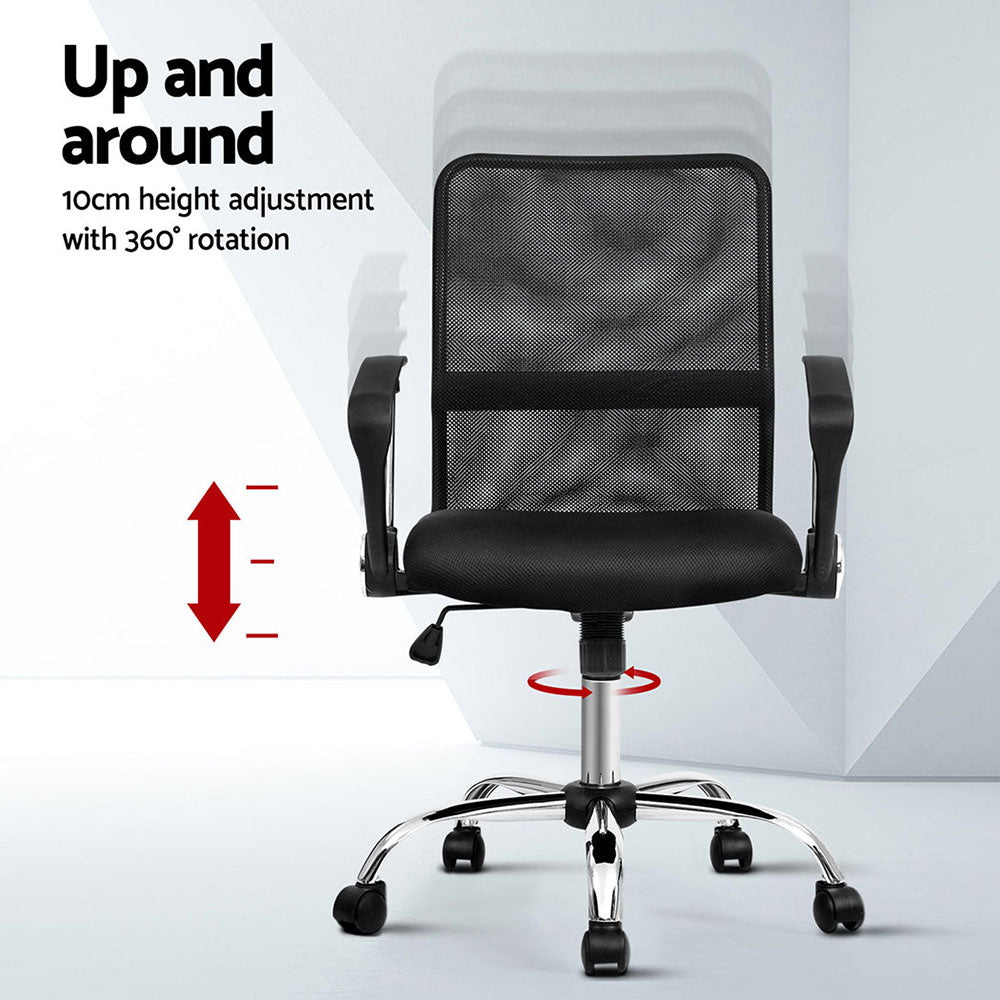 Artiss 2x Mesh Office Chair Mid Back Black-Furniture &gt; Office &gt; Office &amp; Desk Chairs-PEROZ Accessories