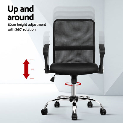 Artiss 2x Mesh Office Chair Mid Back Black-Furniture &gt; Office &gt; Office &amp; Desk Chairs-PEROZ Accessories