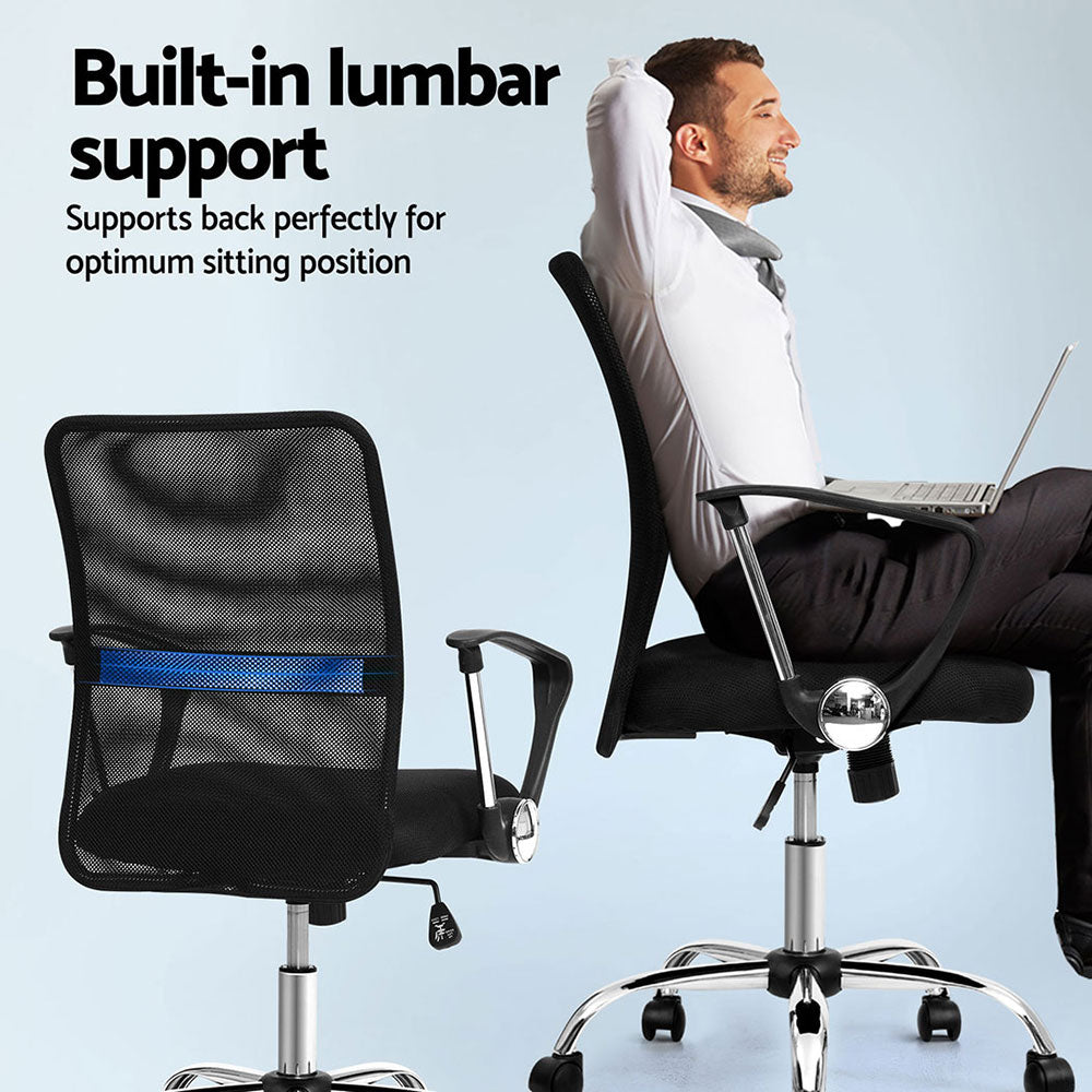 Artiss 2x Mesh Office Chair Mid Back Black-Furniture &gt; Office &gt; Office &amp; Desk Chairs-PEROZ Accessories