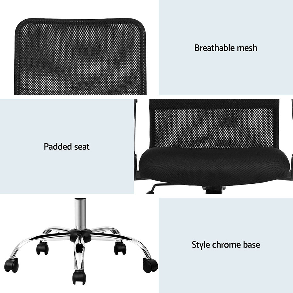Artiss 2x Mesh Office Chair Mid Back Black-Furniture &gt; Office &gt; Office &amp; Desk Chairs-PEROZ Accessories