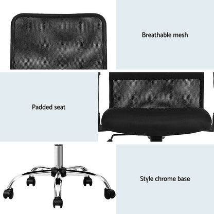 Artiss 2x Mesh Office Chair Mid Back Black-Furniture &gt; Office &gt; Office &amp; Desk Chairs-PEROZ Accessories