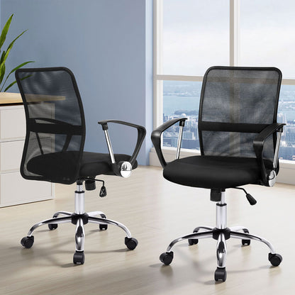 Artiss 2x Mesh Office Chair Mid Back Black-Furniture &gt; Office &gt; Office &amp; Desk Chairs-PEROZ Accessories