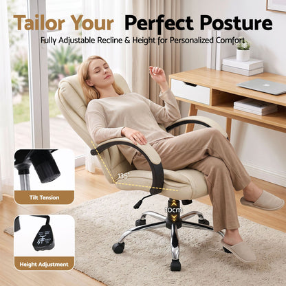 Artiss Executive Office Chair Leather Tilt Beige-Furniture > Office-PEROZ Accessories