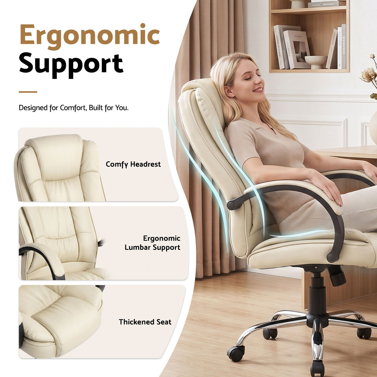 Artiss Executive Office Chair Leather Tilt Beige-Furniture > Office-PEROZ Accessories