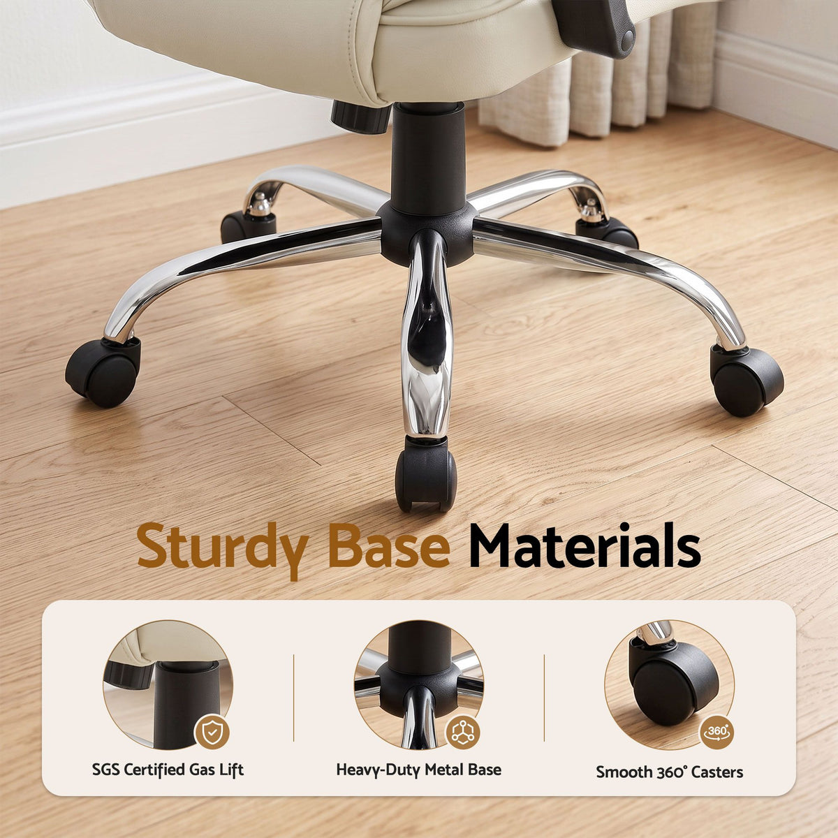 Artiss Executive Office Chair Leather Tilt Beige-Furniture > Office-PEROZ Accessories