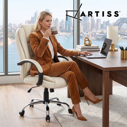 Artiss Executive Office Chair Leather Tilt Beige-Furniture > Office-PEROZ Accessories