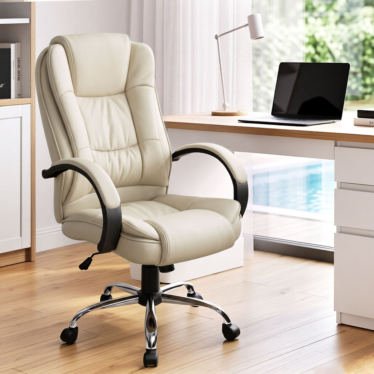 Artiss Executive Office Chair Leather Tilt Beige-Furniture > Office-PEROZ Accessories