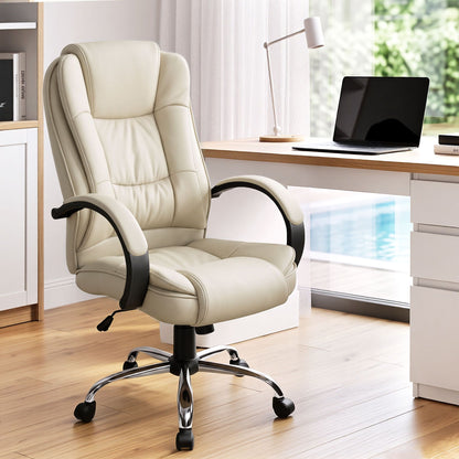 Artiss Executive Office Chair Leather Tilt Beige-Furniture > Office-PEROZ Accessories