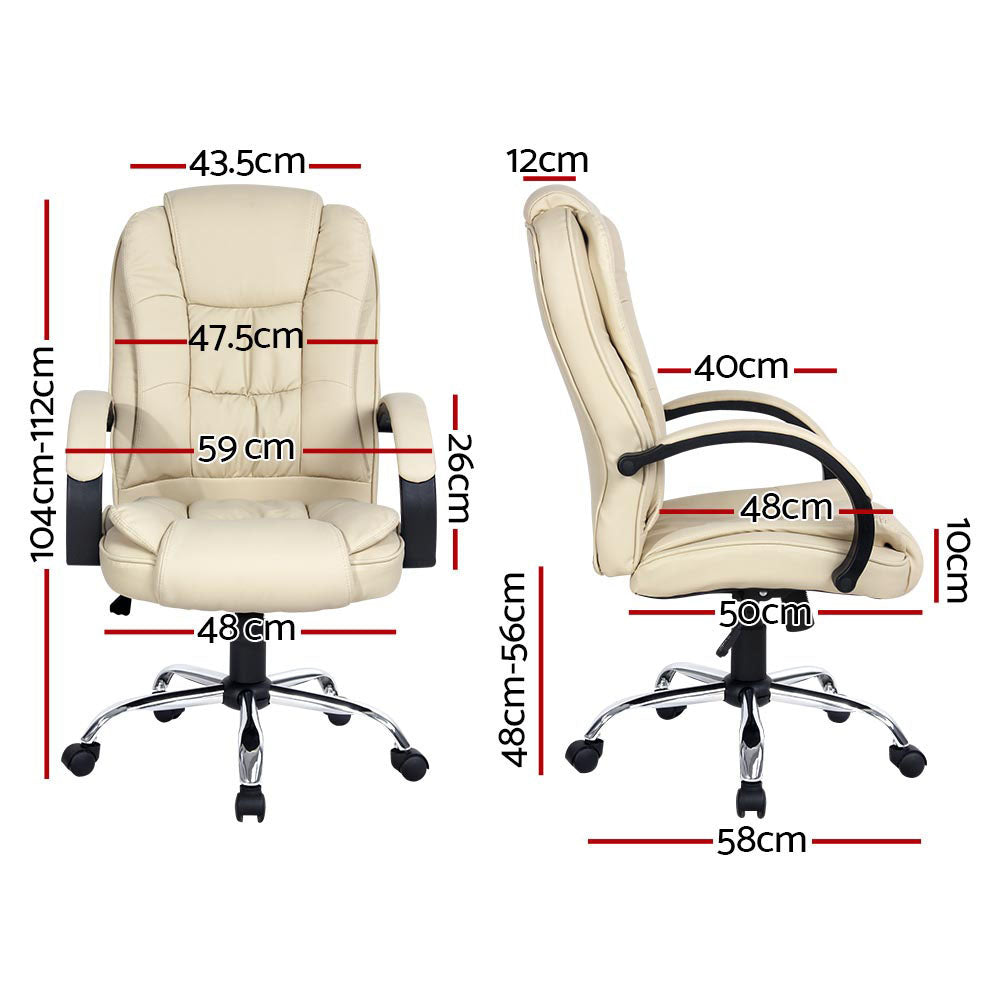 Artiss Executive Office Chair Leather Tilt Beige-Furniture &gt; Office-PEROZ Accessories