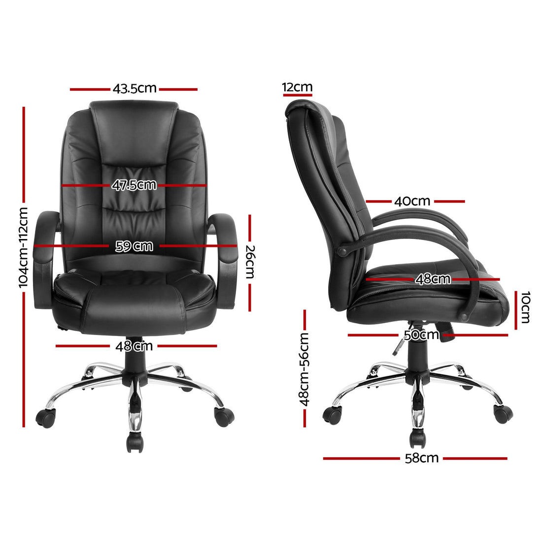 Artiss Executive Office Chair Leather Tilt Black-Furniture > Office-PEROZ Accessories