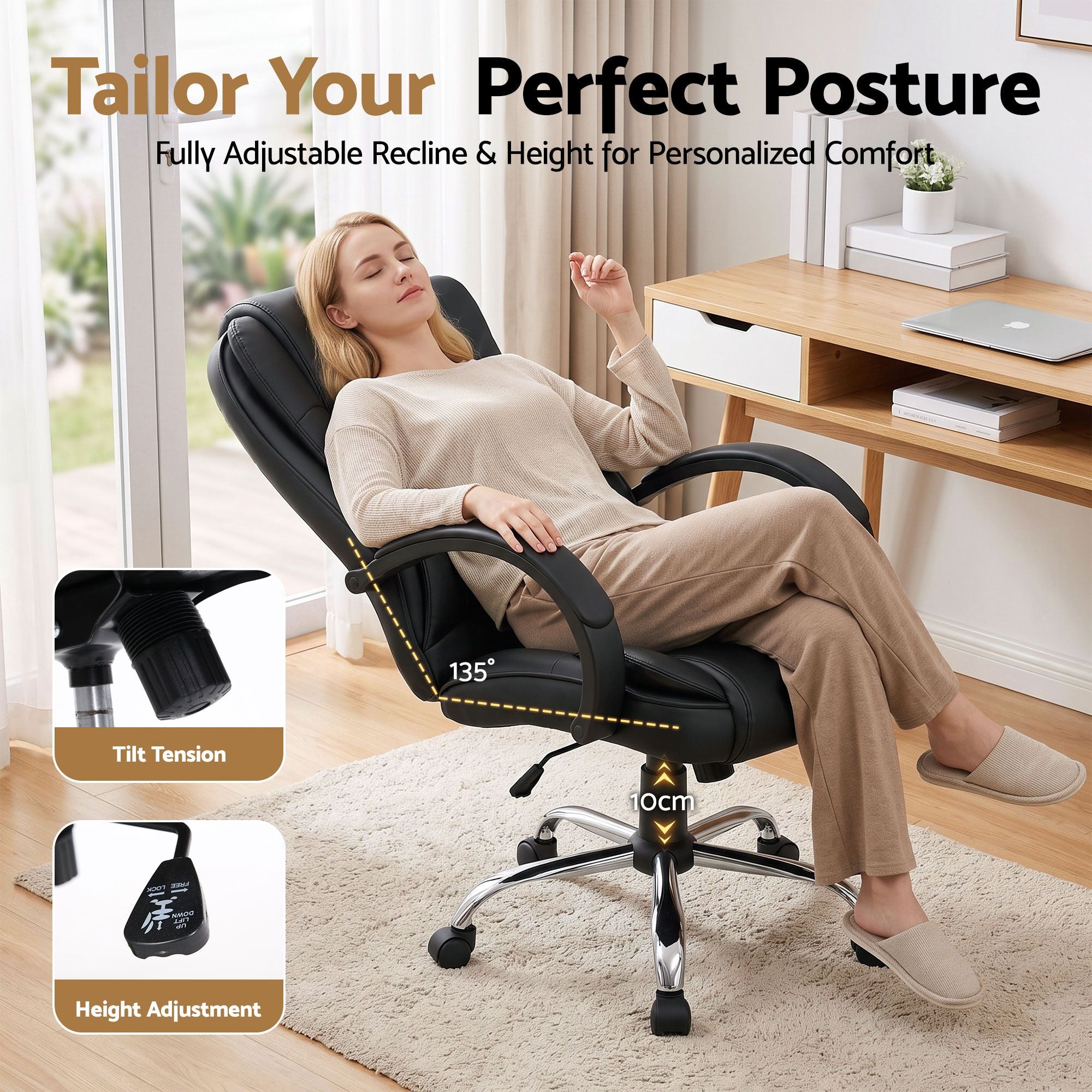 Artiss Executive Office Chair Leather Tilt Black-Furniture > Office-PEROZ Accessories