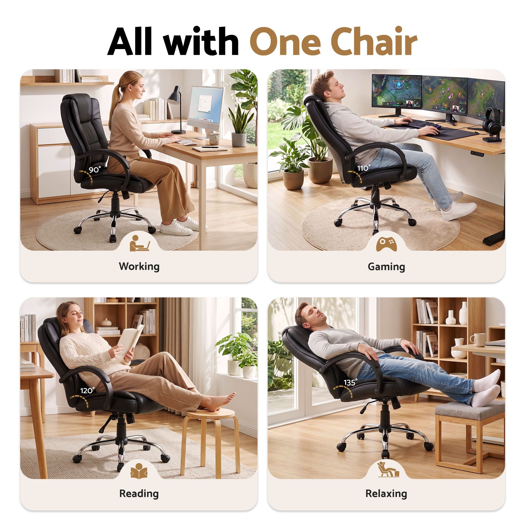 Artiss Executive Office Chair Leather Tilt Black-Furniture > Office-PEROZ Accessories