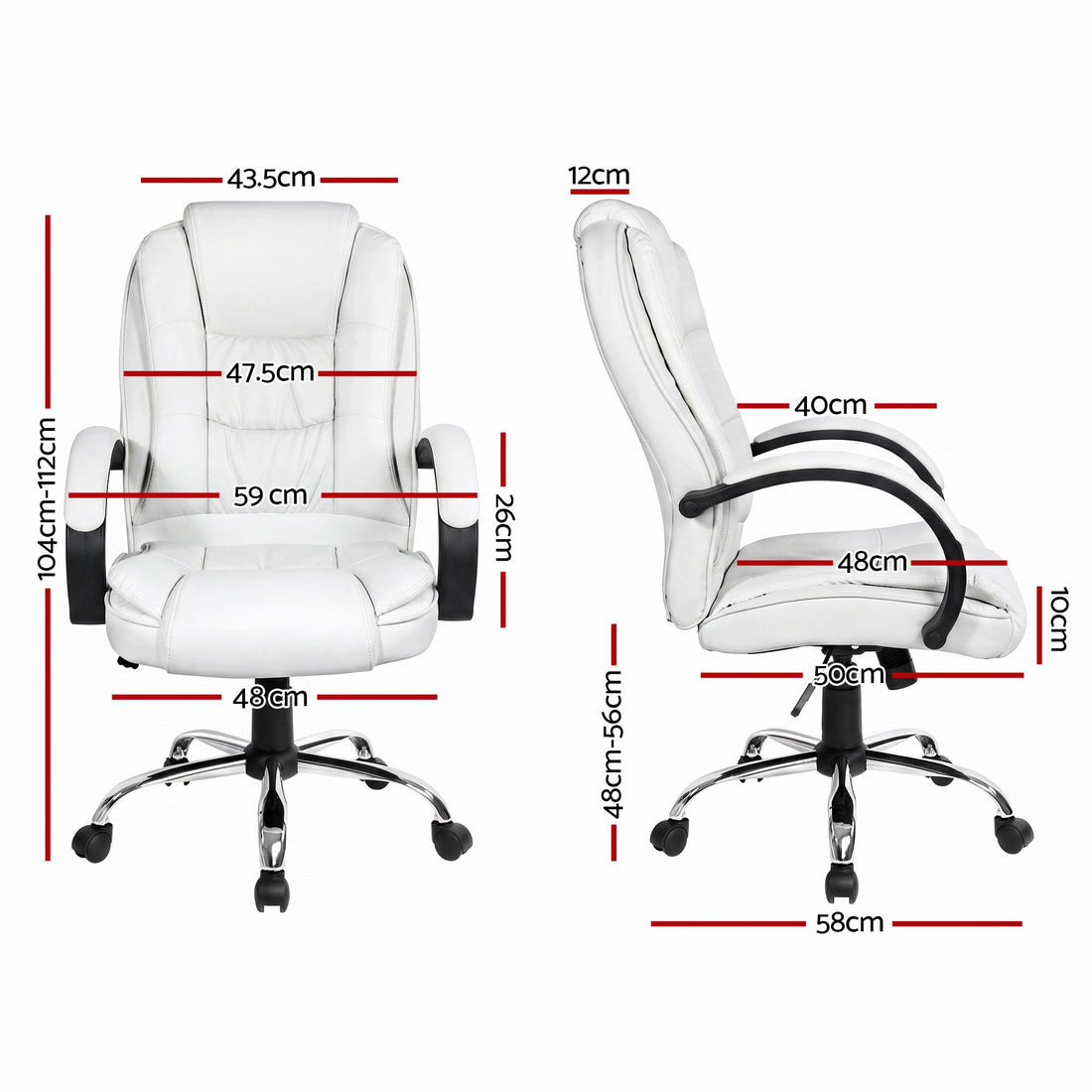Artiss Executive Office Chair Leather Tilt White-Furniture > Office-PEROZ Accessories