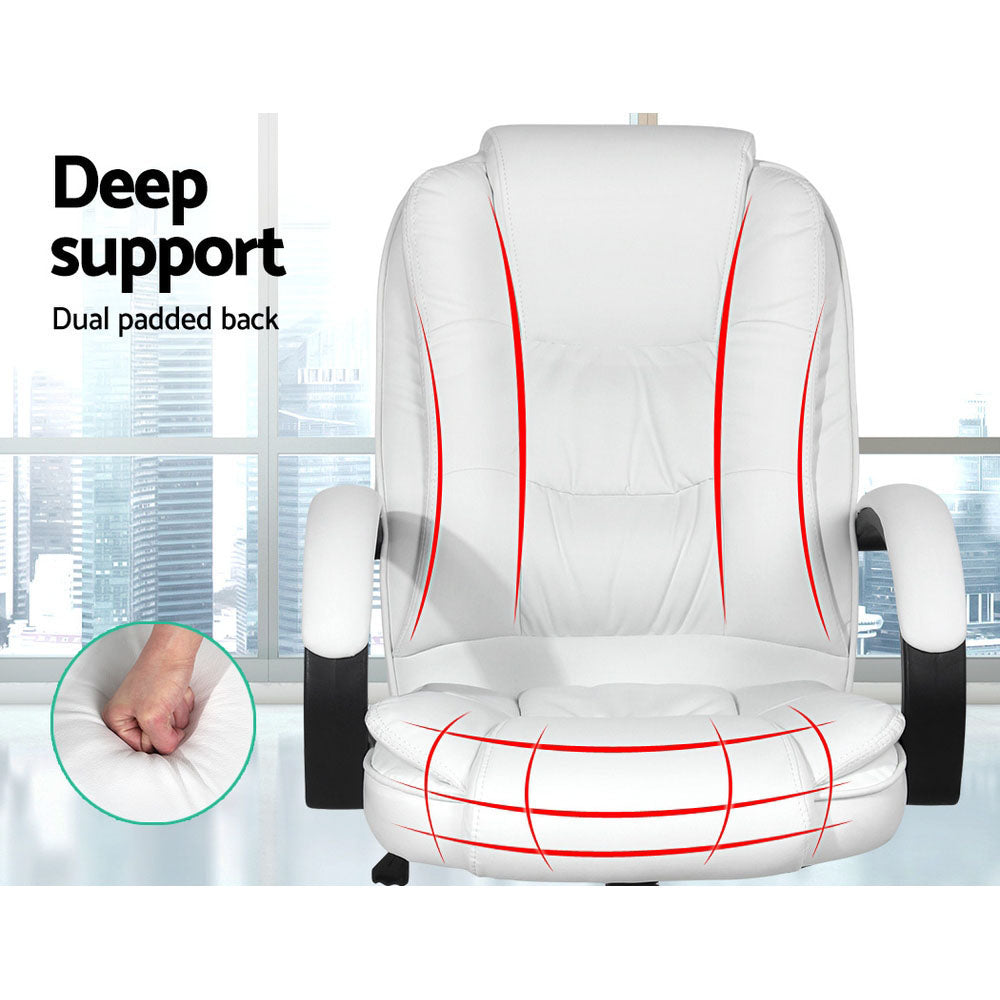 Artiss Executive Office Chair Leather Tilt White-Furniture &gt; Office-PEROZ Accessories
