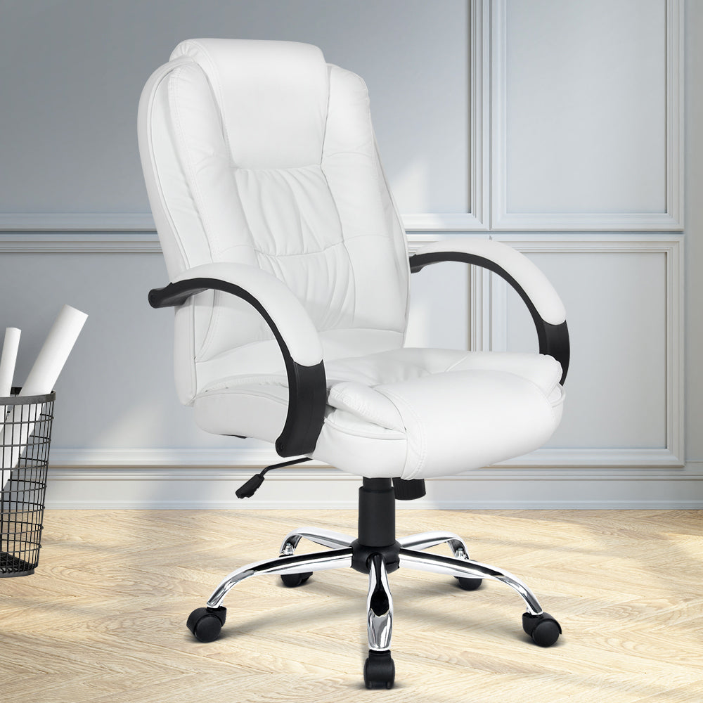 Artiss Executive Office Chair Leather Tilt White-Furniture &gt; Office-PEROZ Accessories