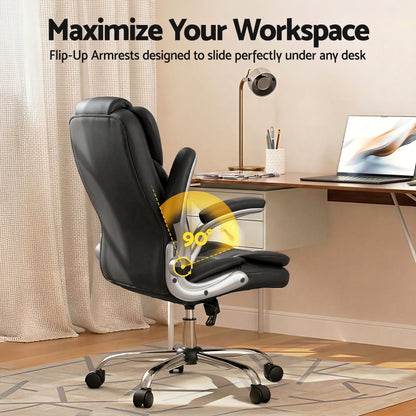 Artiss Executive Office Chair Leather Tilt Black-Furniture > Office-PEROZ Accessories