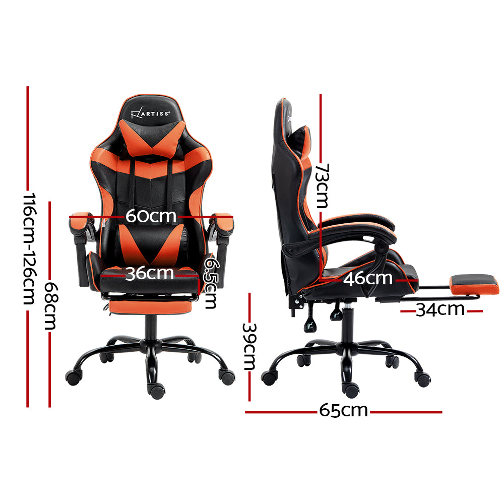 Artiss Gaming Office Chair Executive Computer Leather Chairs Footrest Orange-Furniture &gt; Office-PEROZ Accessories