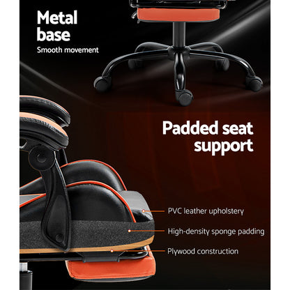 Artiss Gaming Office Chair Executive Computer Leather Chairs Footrest Orange-Furniture &gt; Office-PEROZ Accessories