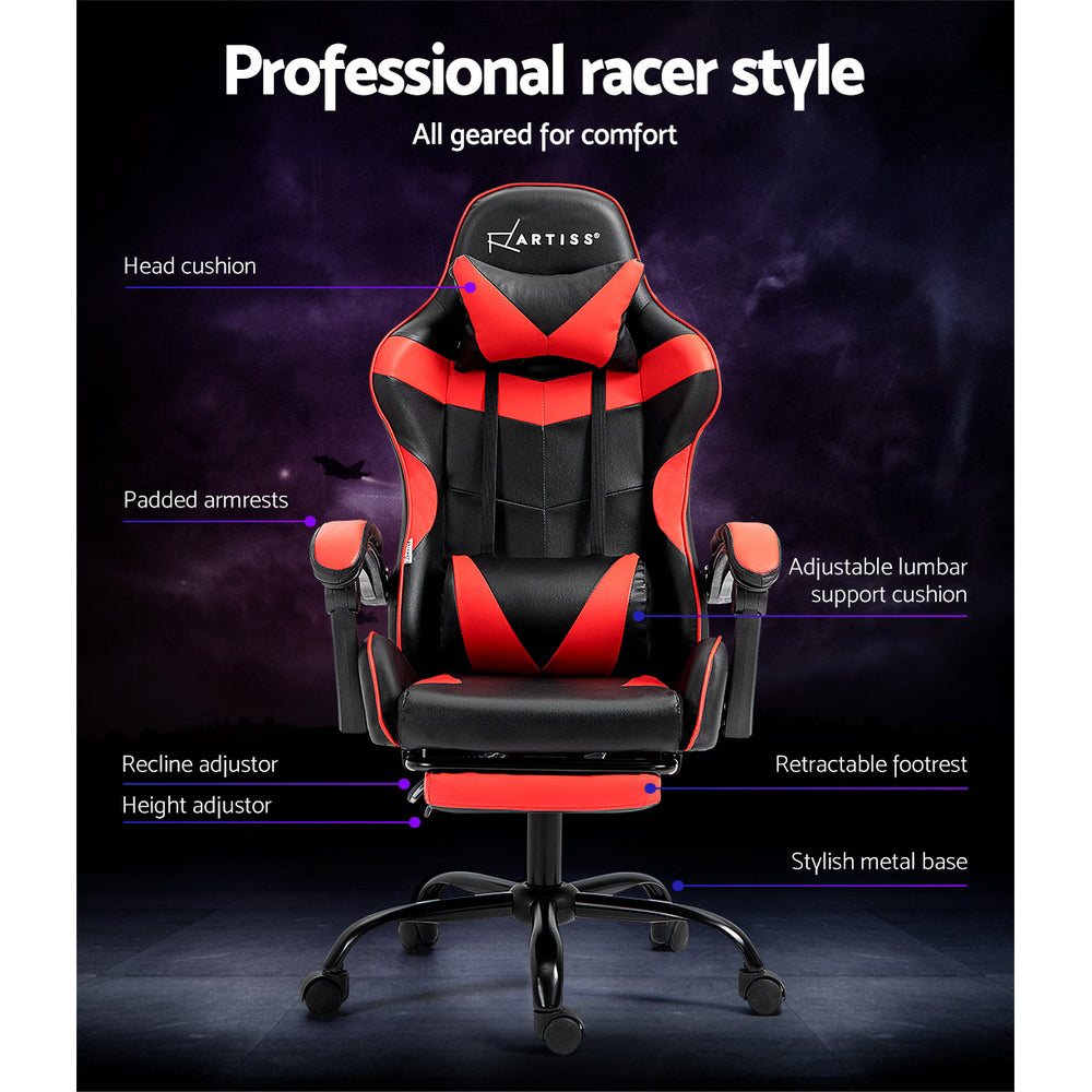 Artiss Gaming Office Chair Recliner Footrest Red-Furniture &gt; Office-PEROZ Accessories